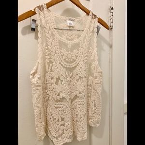 Cream lace short sleeve blouse